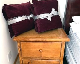 Bedside tables, throw pillows