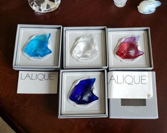 Different color Lalique Fish in original boxes