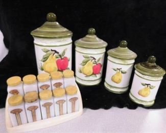 Vintage Ceramic Kitchen Containers & Spice Rack