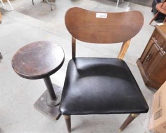 Vintage Wood/Leather Like Chair & Side Table
