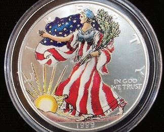 1999 SILVER AMERICAN EAGLE DOLLAR, FULL COLOR