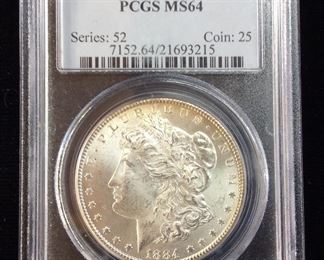 1884 CARSON CITY MORGAN SILVER DOLLAR, GRADED MS64