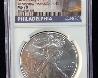 2021 SILVER AMERICAN EAGLE DOLLAR, GRADED MS70
