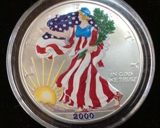 Y 2000 COLORIZED SILVER AMERICAN EAGLE, 1 OUNCE