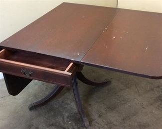 VTG. DROP LEAF DINING TABLE w DRAWER, BR