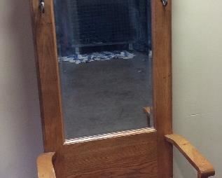 VTG. OAK HALL TREE w MIRROR & LIFT SEAT 