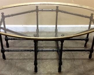 VTG. FAUX BAMBOO GLASS & BRASS