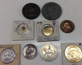 ASSORTED MEDALLIONS & COMMEMORATIVE COINS, DEFENDERS OF JERUSALEM PIN, 50TH ANNIV QUEEN,