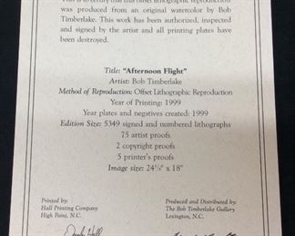 SIGNED BOB TIMBERLAKE #1048/5349 AFTERNOON FLIGHT