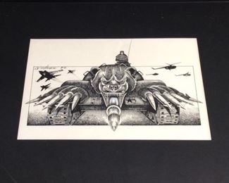 ILLUSTRATION OF RUSSIAN TANK BY GARY VISILLUSTRATION OF RUSSIAN TANK BY GARY VISKUPIC, FALL OF COMMUNISM SUBJECT, SIGNED BY ARTIST