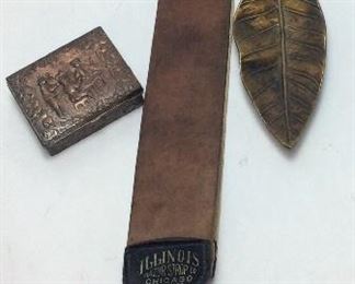 VINTAGE RAZOR STROP & RJR BRASS LEAF