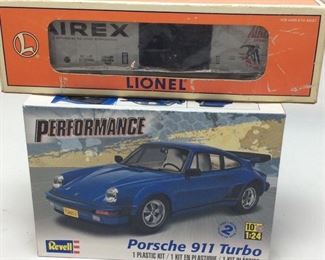 LIONEL TRAIN CAR & REVEL PORSCH MODEL