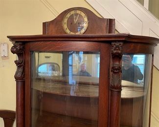 Antique Deco Clock & Oak China Cabinet