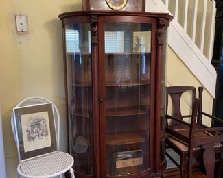 Antique Oak China Cabinet with Carved Lion Heads