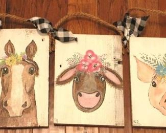 111 - 3 Painted Wood Wall Hangings - 9 x 7
