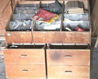 176 - Wood Storage Box w/ Contents 45 x 28 x 40
