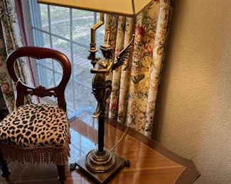 Ornate lamp and miniature chair
