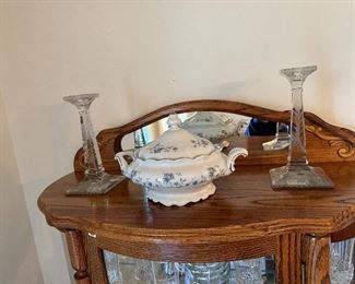 Theodore Haviland, cover dish and etched candlesticks