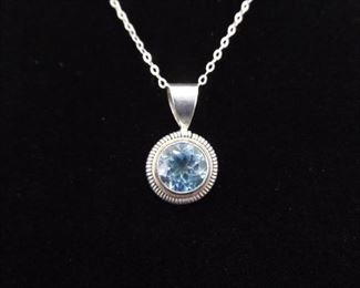 .925 Sterling Silver Faceted Topaz Solitaire Pendant Necklace
