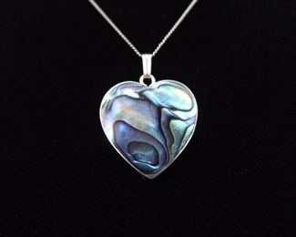 .925 Sterling Silver Blue Abalone Heart Pendant Necklace
