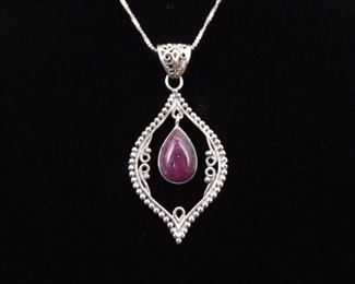 .925 Sterling Silver Fluorite Pendant Necklace

