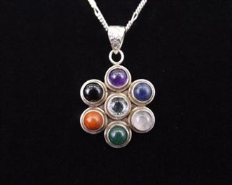 .925 Sterling Silver Fluorite Pendant Necklace
