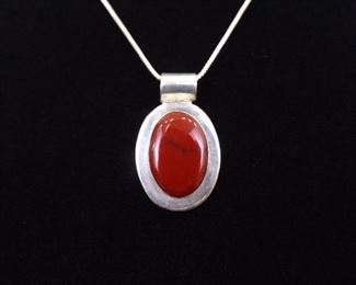 .925 Sterling Silver Red Jasper Pendant Necklace
