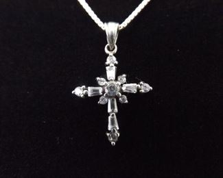 .925 Sterling Silver Zirconia Cross Pendant Necklace
