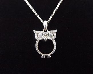 .925 Sterling Silver Zirconia Owl Pendant Necklace
