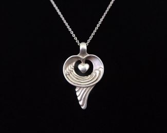 .925 Sterling Silver Angel Wing and Heart Pendant Necklace
