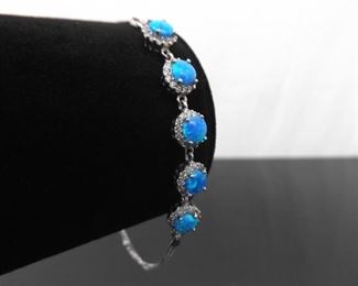 .925 Sterling Silver Opal Chain Bracelet

