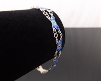.925 Sterling Silver Enamel Butterfly Chain Bracelet
