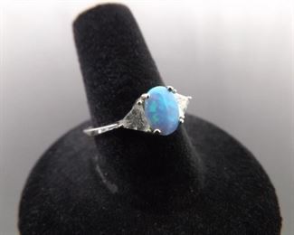 .925 Sterling Silver Opal Crystal Ring Size 8
