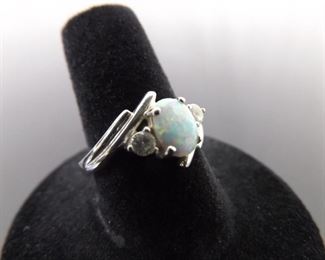 .925 Sterling Silver Opal Crystal Ring Size 8
