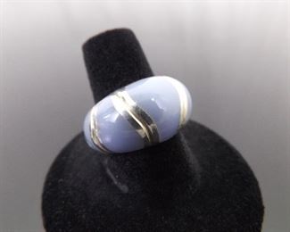 .925 Sterling Silver Light Blue Enamel Ring Size 8
