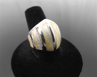 .925 Sterling Silver Crystal Gold Enamel Ring Size 10
