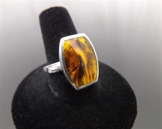 .925 Sterling Silver Inlayed Tigers Eye Ring Size 9
