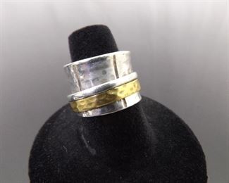 .925 Sterling Silver Hand Hammered Fidget Spinner Ring Size 7
