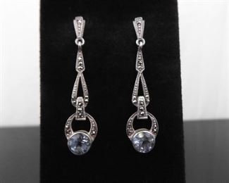 .925 Sterling Silver Faceted Topaz Dangle Post Earrings
