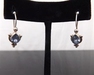 .925 Sterling Silver Pear Cut Topaz Hook Earrings
