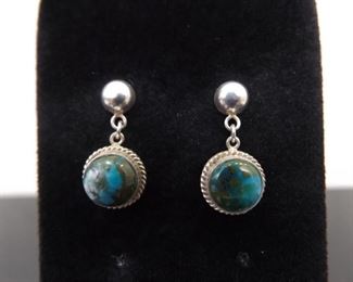 .925 Sterling Silver Turquoise Dangle Post Earrings
