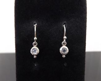 .925 Sterling Silver Moonstone Dangle Hook Earrings
