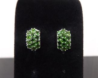 .925 Sterling Silver Green Zirconia Post Earrings
