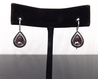 .925 Sterling Silver Pear Cut Amethyst Hook Earrings
