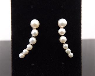 .925 Sterling Silver Genuine Pearl Hook Earrings
