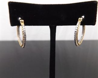 .925 Sterling Silver Diamond Accented Vermeil Hoop Hinged Clasp Earrings
