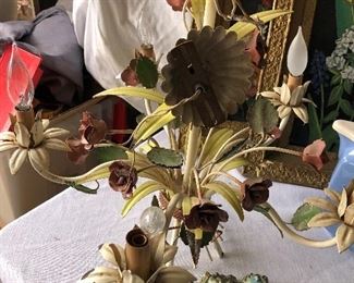 Vintage hanging floral metal light fixture