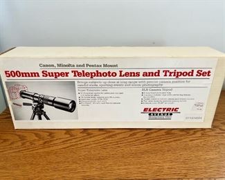 New In Box vintage 500mm Super Telephoto Lens & Tripod Set