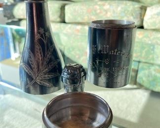 1902 heavy silver plate Champagne Bottle cigar & match holder.  The bottom is used as the ash tray. 