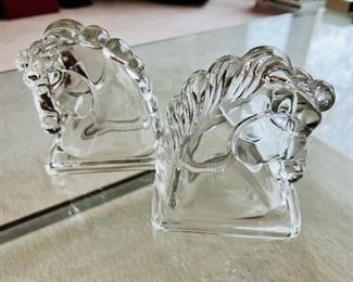 Pair of c. 1930’s Art Deco Federal Glass horse head bookends